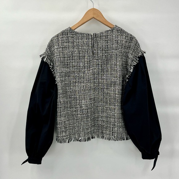 Strut & Bolt Tweed Balloon Sleeve Top Womens Large Black White Metallic - Picture 6 of 12